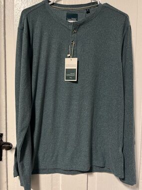 NWT Bruno Milano L SuperSoft Henley Shirt Blue Casual performance Long Sleeve